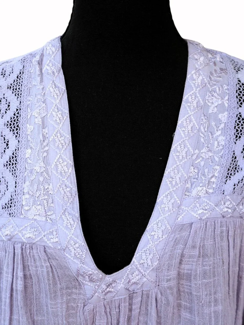 Free People Lavender Gauze Crochet Lace Boho Bell Sleeve Blouse Petite S/P